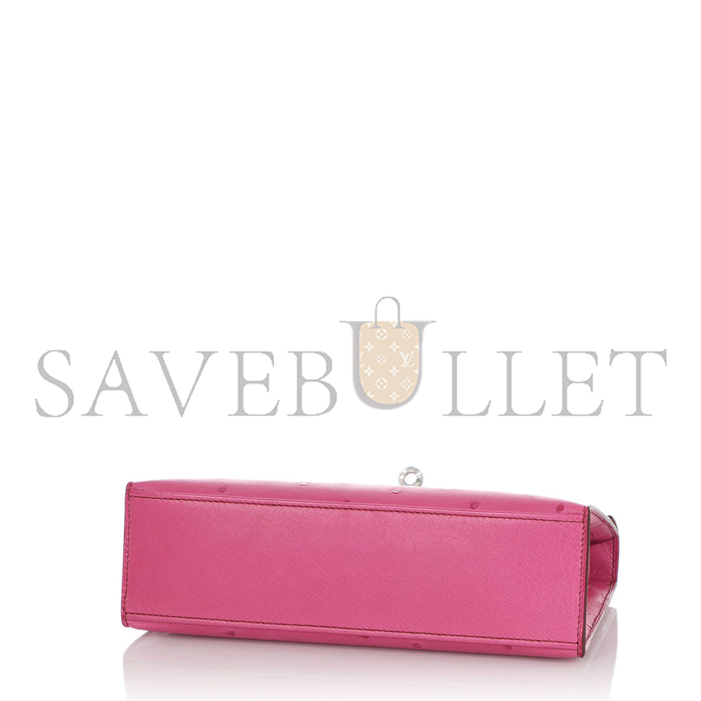 HERMÈS MASTER FUCHSIA OSTRICH KELLY POCHETTE PALLADIUM HARDWARE (22*14*7cm) 